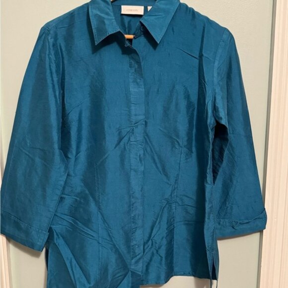 Chico's Deep Teal Blouse 100%Silk Sz1 US Sz M (B23) - Picture 1 of 11